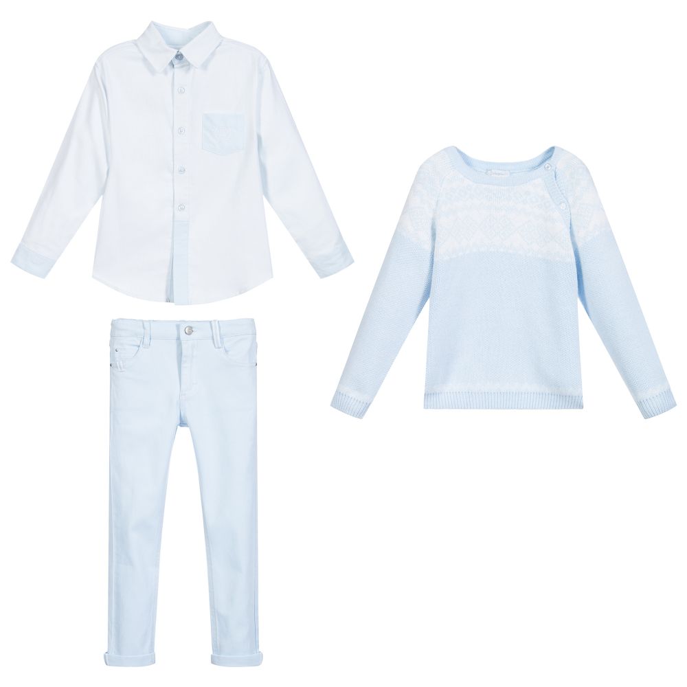 Tutto Piccolo-طقم بنطلون 3 قطع مزيج قطن لون أزرق للأولاد | Childrensalon Outlet