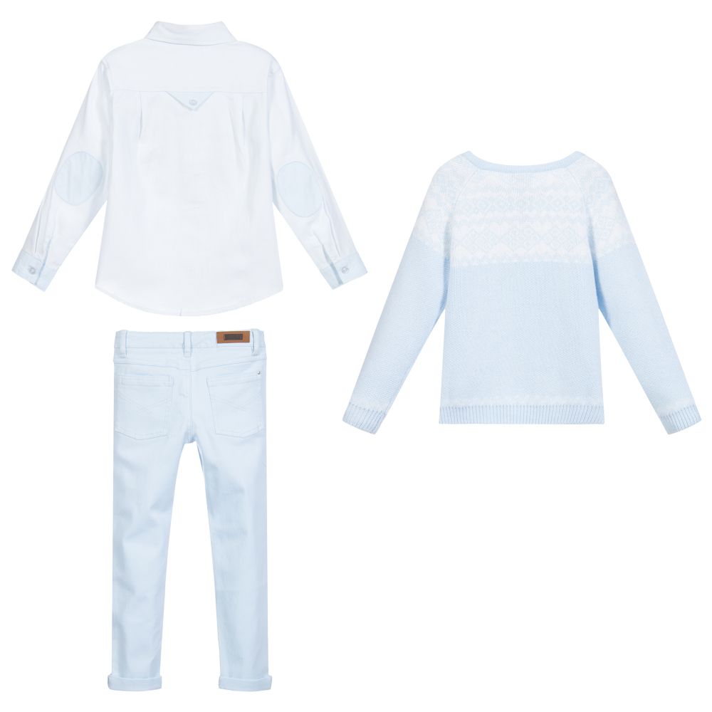 Tutto Piccolo-طقم بنطلون 3 قطع مزيج قطن لون أزرق للأولاد | Childrensalon Outlet