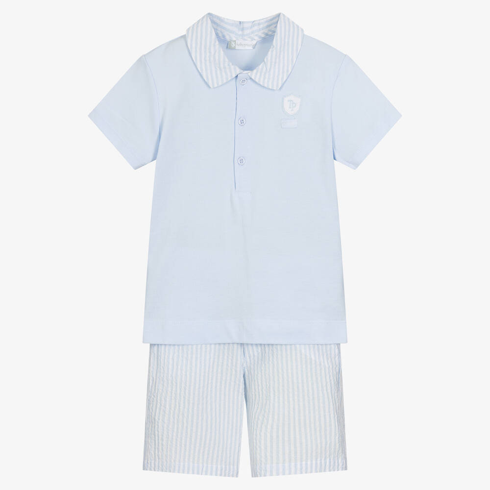 Tutto Piccolo - Boys Blue & White Cotton Shorts Set | Childrensalon