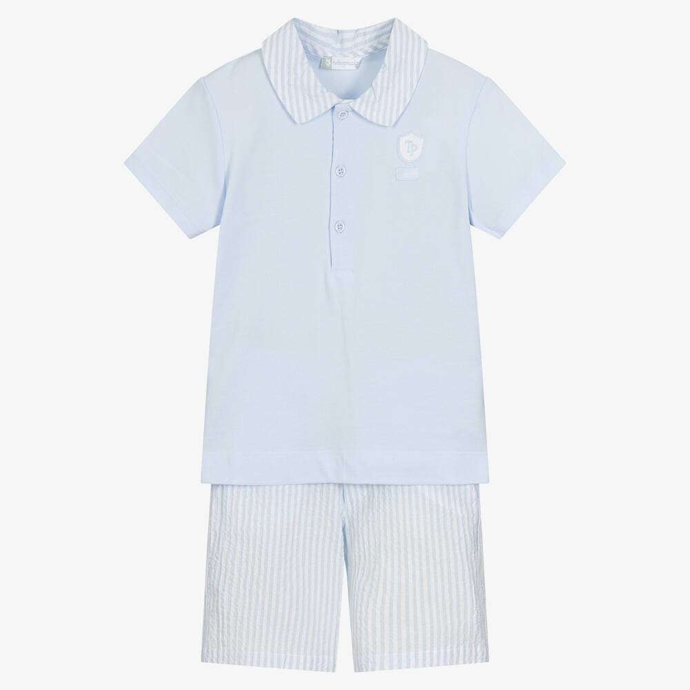 Tutto Piccolo - Baumwoll-Top & Shorts Set blau/weiß | Childrensalon