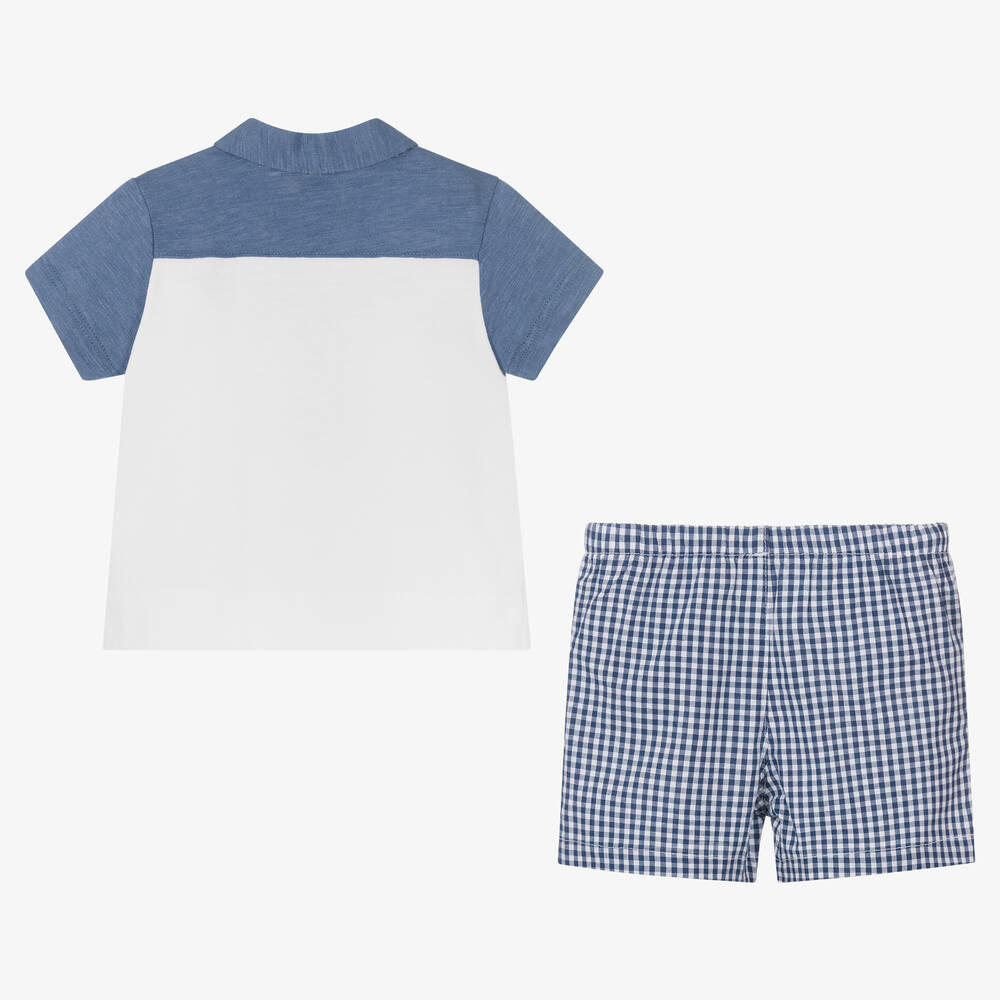 Tutto Piccolo-Белый топ и голубые шорты в мелкую клетку | Childrensalon Outlet