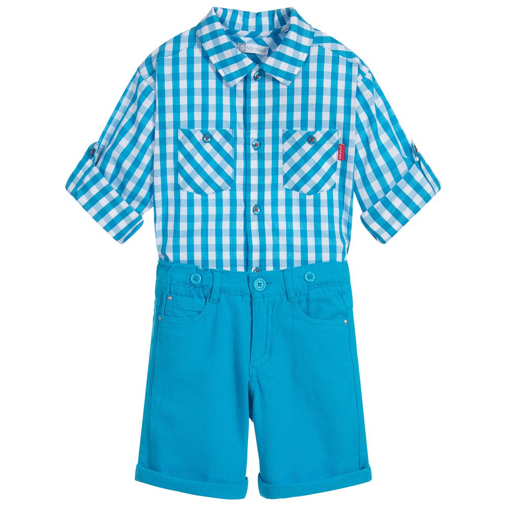 Tutto Piccolo - شورت وقميص قطن لون أزرق وأبيض للأولاد | Childrensalon