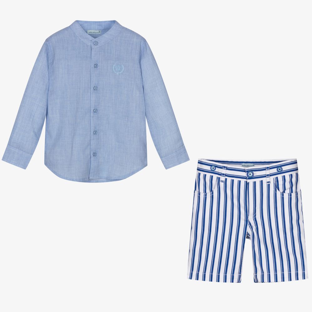 Tutto Piccolo-Boys Blue & White Shorts Set | Childrensalon Outlet