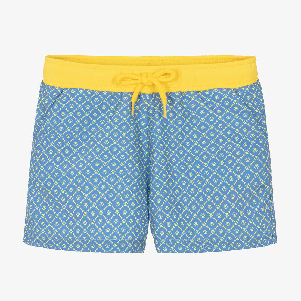 Tutto Piccolo-Boys Blue & Yellow Paw Print Swim Shorts | Childrensalon Outlet