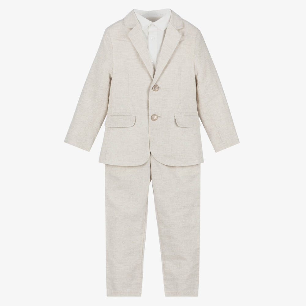 Tutto Piccolo-Boys Classic Beige Linen Suit Set | Childrensalon Outlet