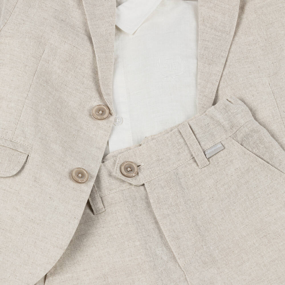 Tutto Piccolo-Boys Classic Beige Linen Suit Set | Childrensalon Outlet