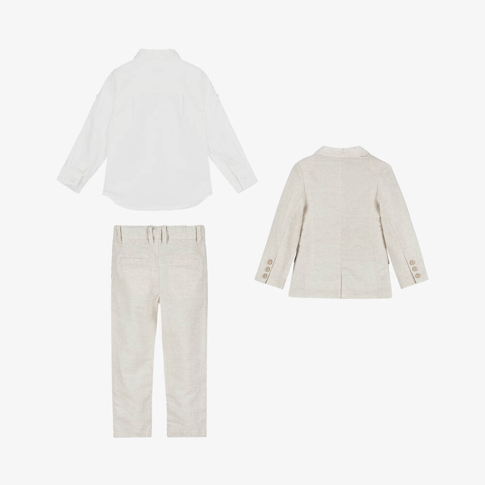 Tutto Piccolo-Boys Classic Beige Linen Suit Set | Childrensalon Outlet