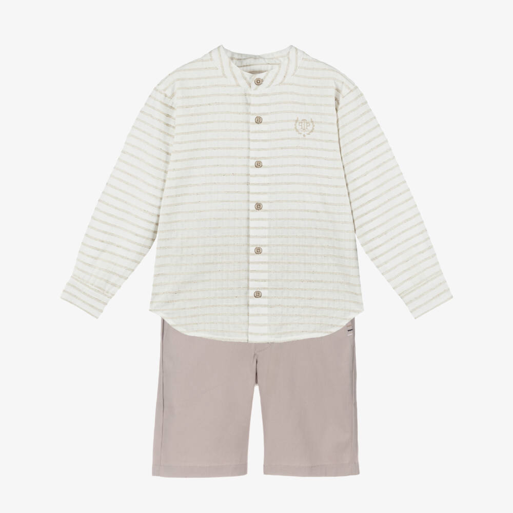Tutto Piccolo-Boys Classic Ivory & Beige Shorts Ensemble | Childrensalon Outlet