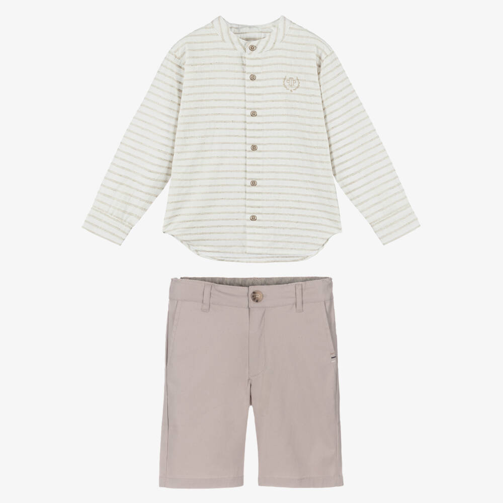Tutto Piccolo-Boys Classic Ivory & Beige Shorts Ensemble | Childrensalon Outlet