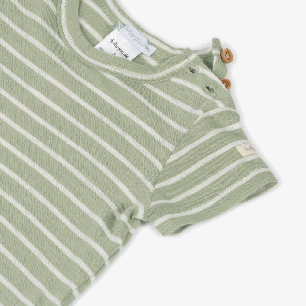 Tutto Piccolo-Boys Emerald Stripe Cotton Outfit | Childrensalon Outlet