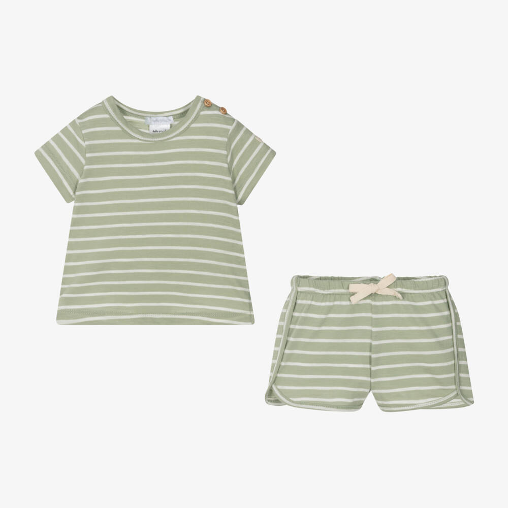 Tutto Piccolo-Boys Emerald Stripe Cotton Outfit | Childrensalon Outlet