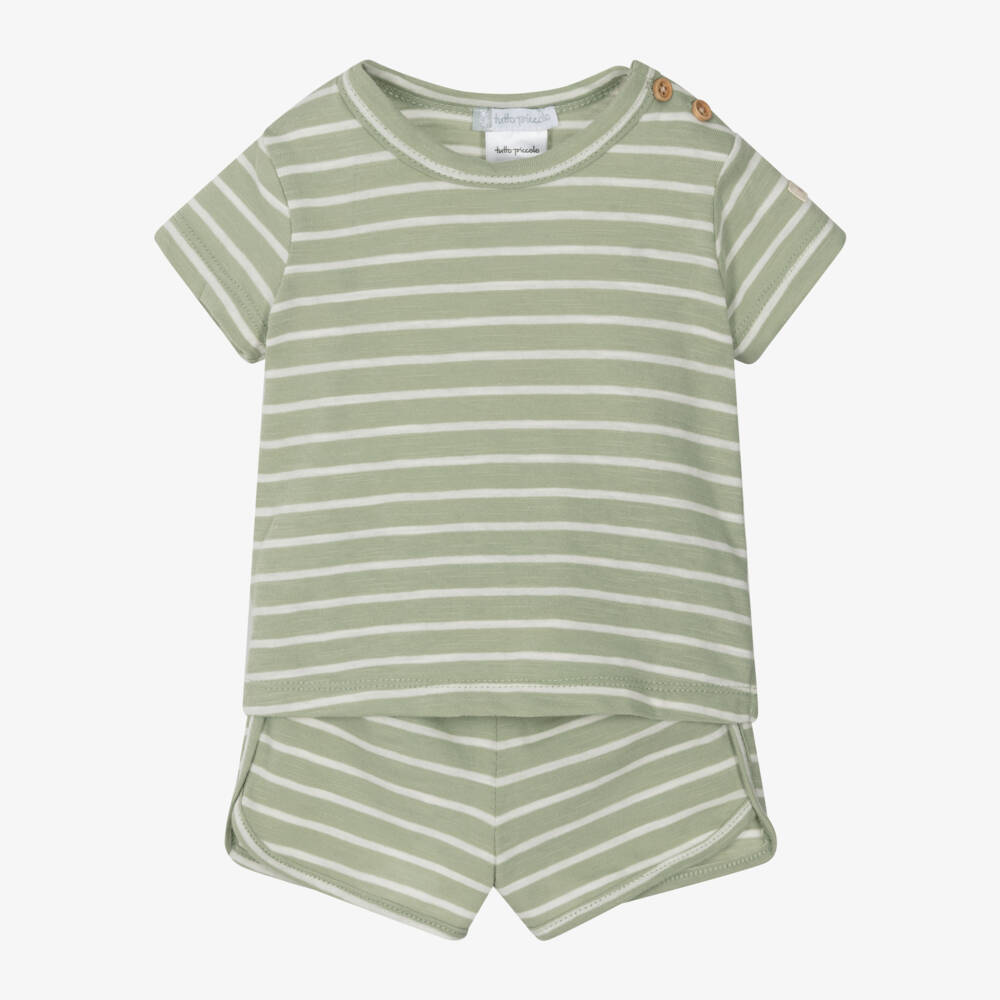 Tutto Piccolo-Костюм изумрудный в полоску из хлопка для мальчиков | Childrensalon Outlet