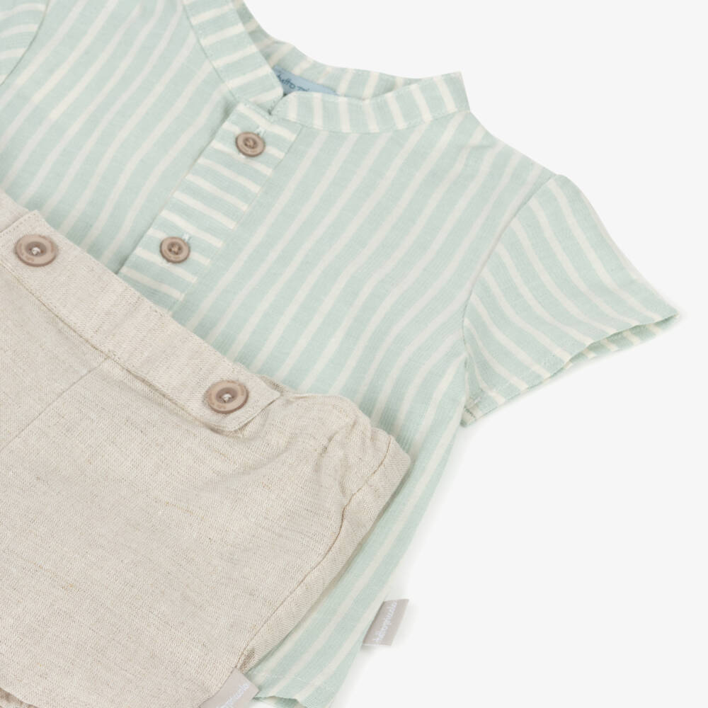 Tutto Piccolo-Boys Emerald Stripe & Sand Shorts Duo | Childrensalon Outlet