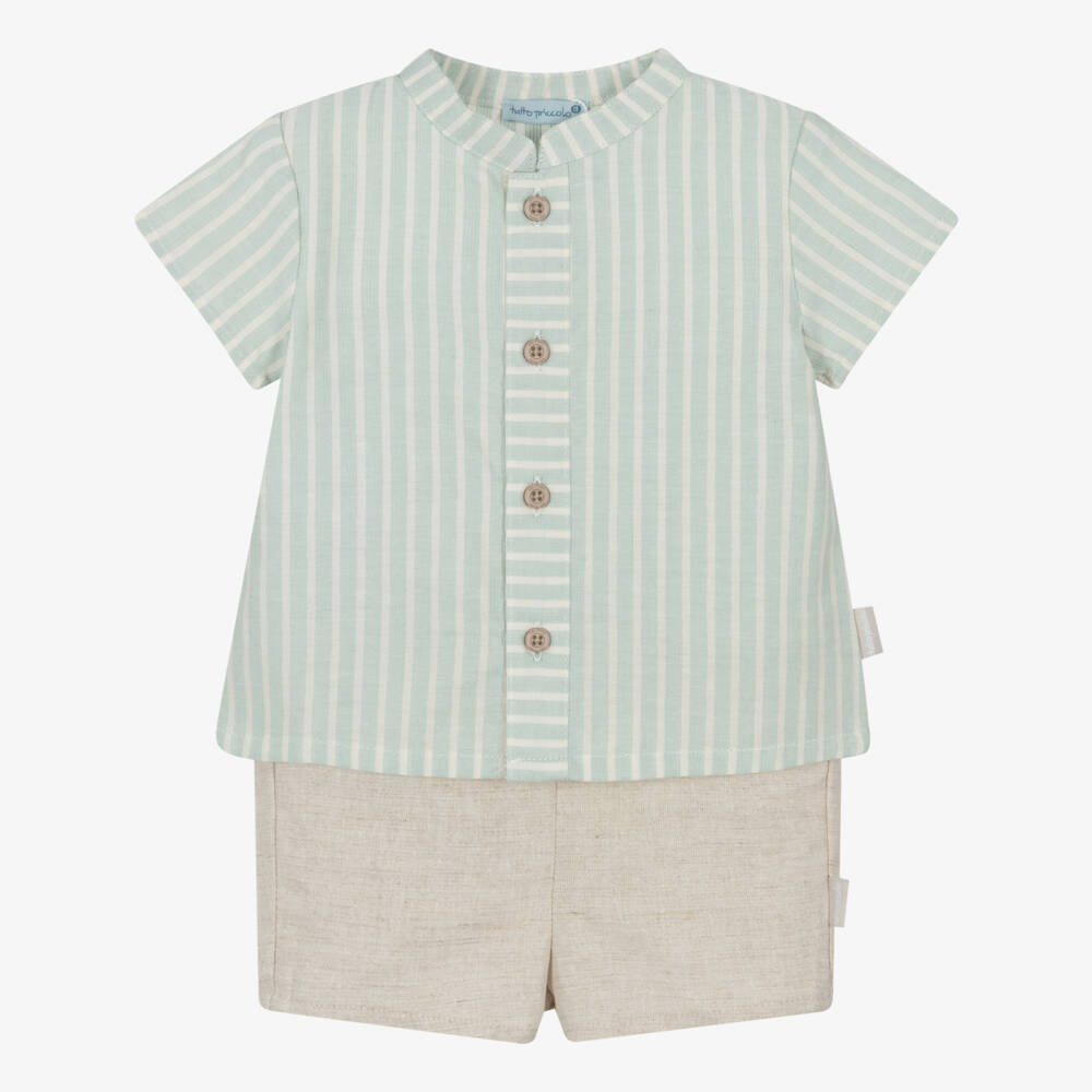 Tutto Piccolo-Комплект изумрудные полосатые и песочные шорты для мальчиков | Childrensalon Outlet