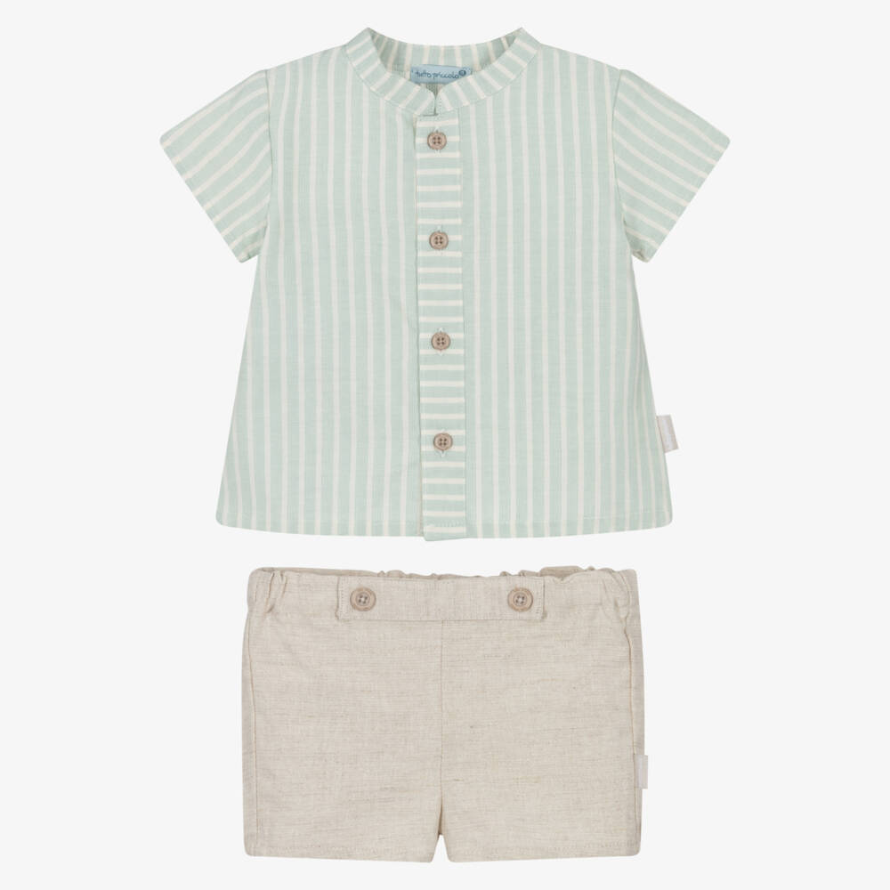 Tutto Piccolo-Boys Emerald Stripe & Sand Shorts Duo | Childrensalon Outlet