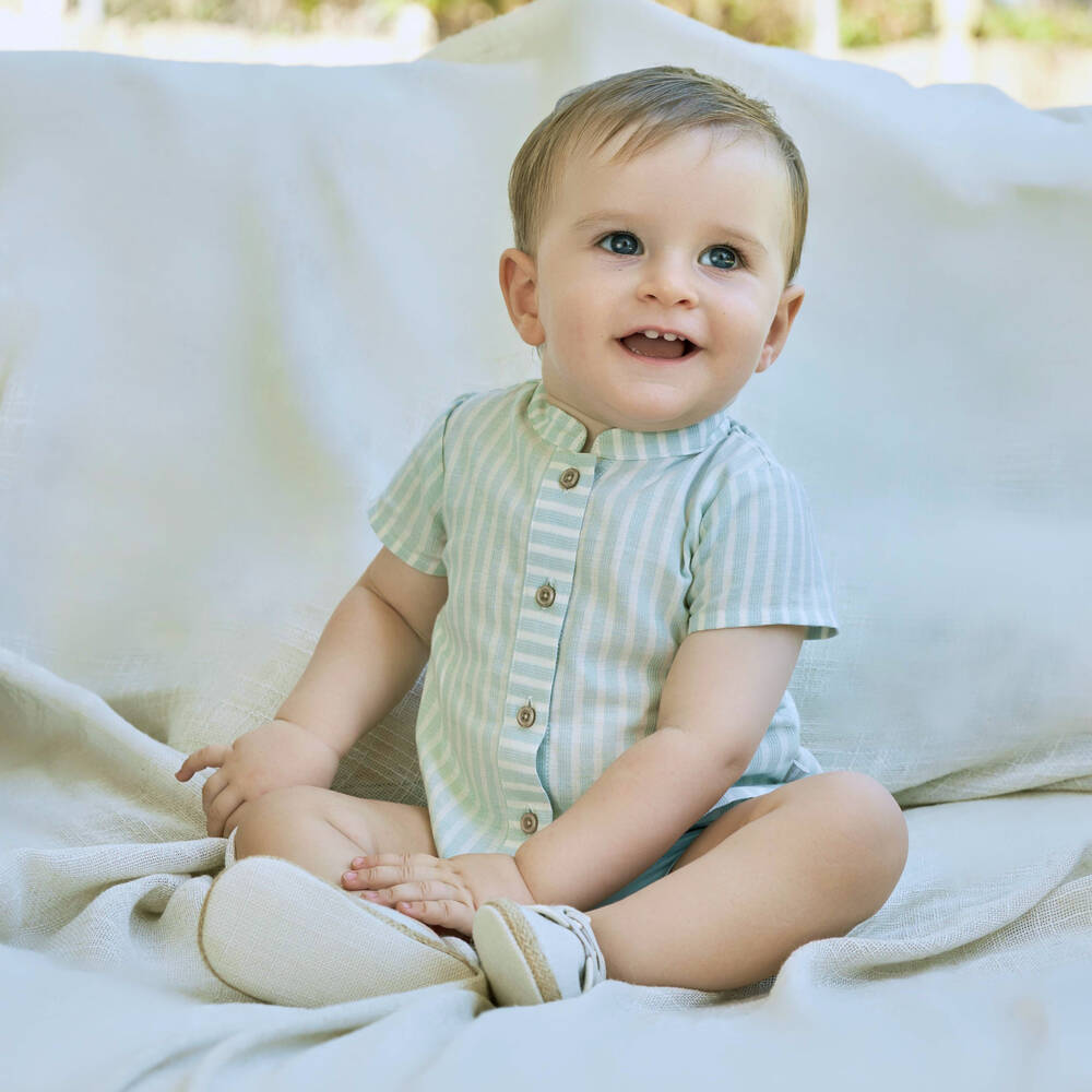 Tutto Piccolo-Boys Emerald Stripe & Sand Shorts Duo | Childrensalon Outlet