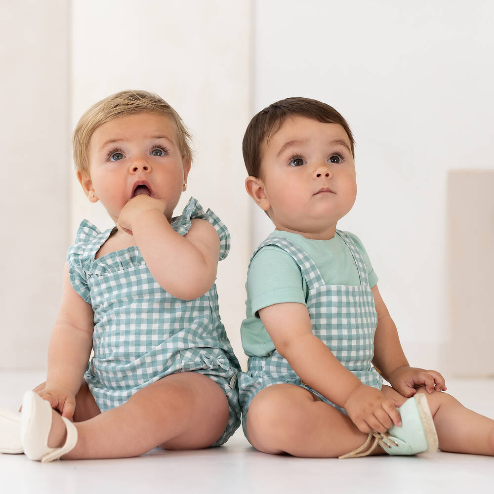 Tutto Piccolo-Boys Green Check Cotton Dungaree Shorts Set | Childrensalon Outlet