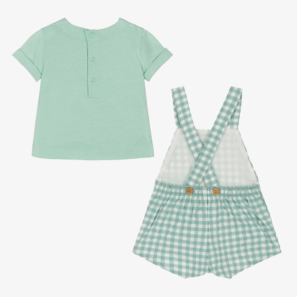 Tutto Piccolo-Boys Green Check Cotton Dungaree Shorts Set | Childrensalon Outlet