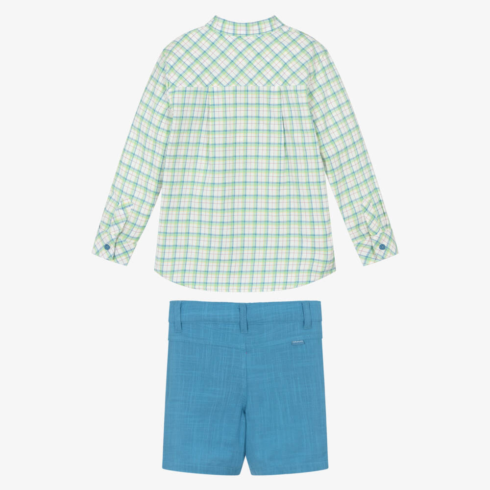 Tutto Piccolo-Boys Green Check Shirt & Blue Shorts | Childrensalon Outlet