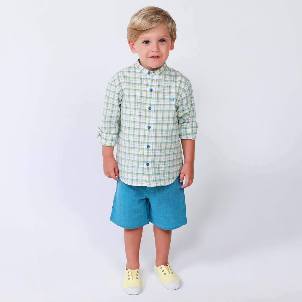 Tutto Piccolo-Boys Green Check Shirt & Blue Shorts | Childrensalon Outlet