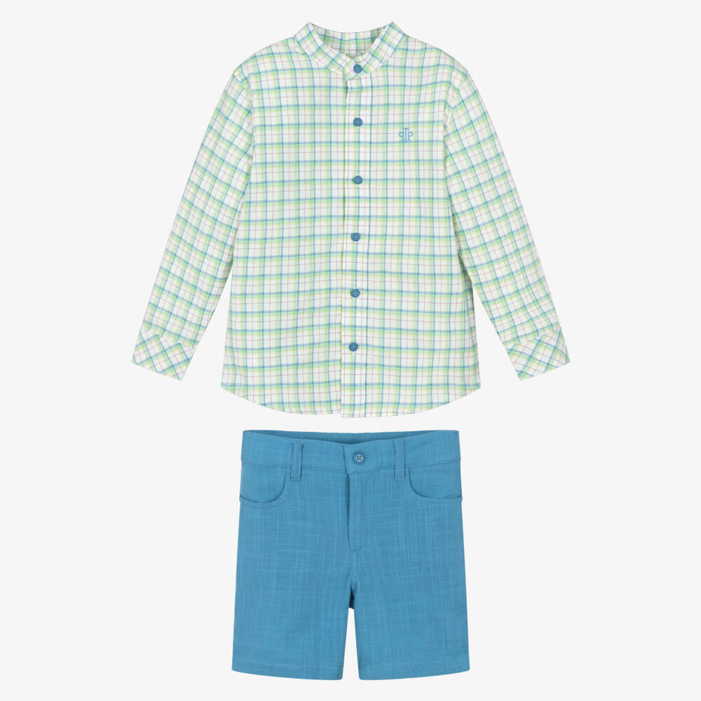 Tutto Piccolo-Boys Green Check Shirt & Blue Shorts | Childrensalon Outlet