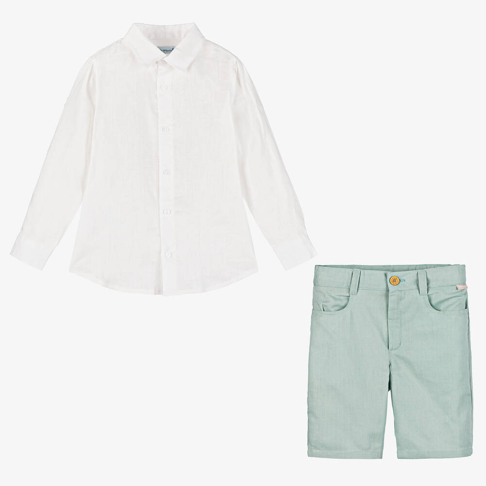 Tutto Piccolo-Boys Green Cotton & Linen Shorts Set | Childrensalon Outlet