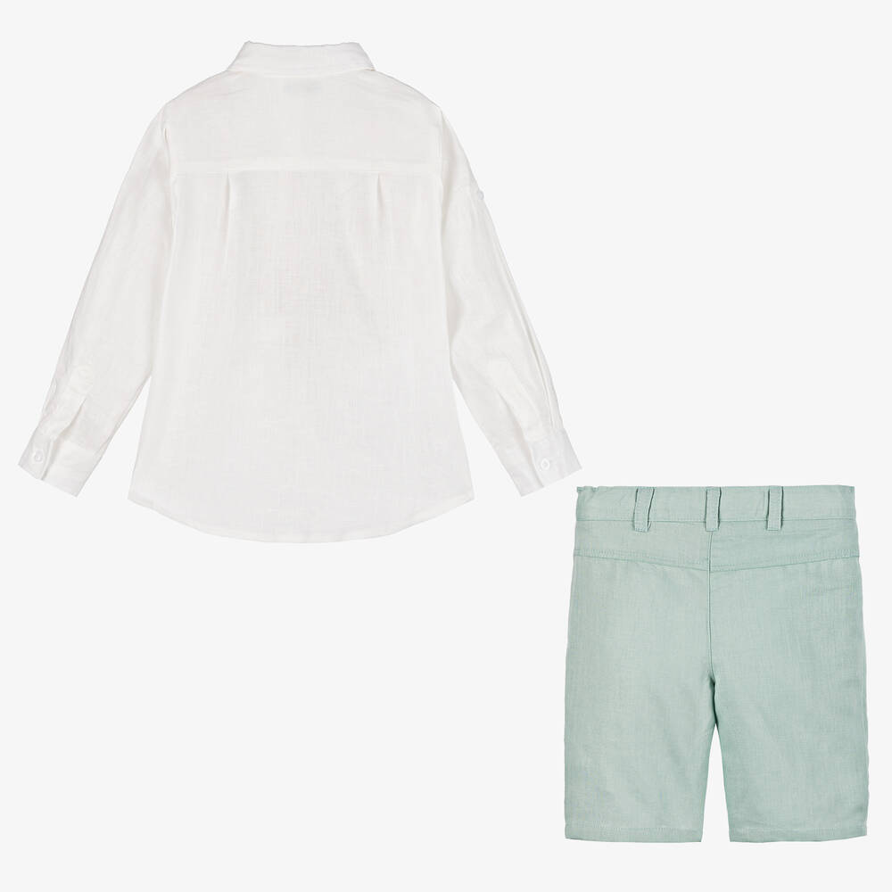 Tutto Piccolo-Boys Green Cotton & Linen Shorts Set | Childrensalon Outlet