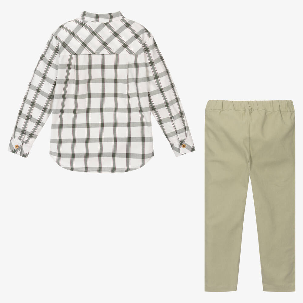 Tutto Piccolo-Boys Green Cotton Shirt & Trouser Set | Childrensalon Outlet