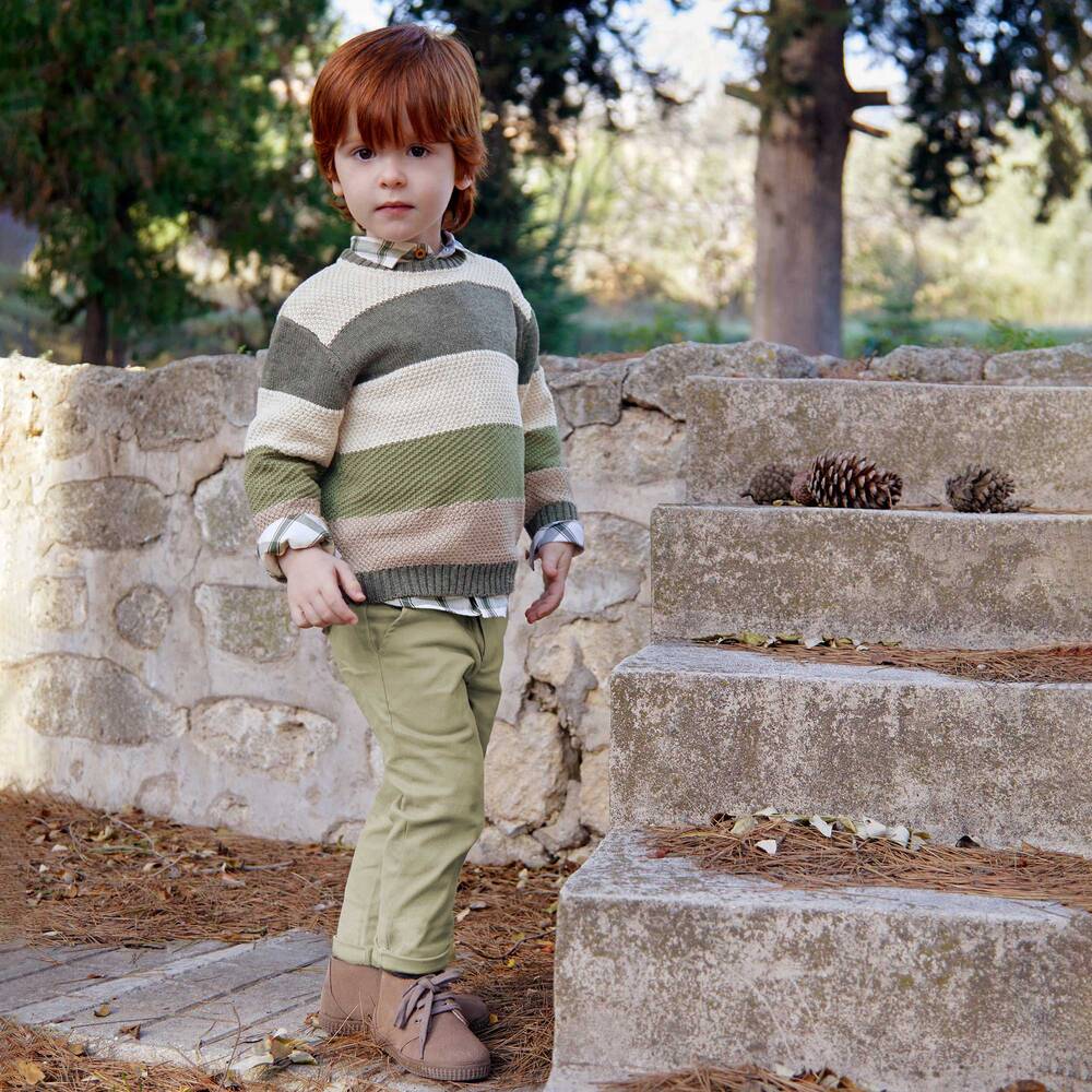 Tutto Piccolo-Boys Green Cotton Shirt & Trouser Set | Childrensalon Outlet