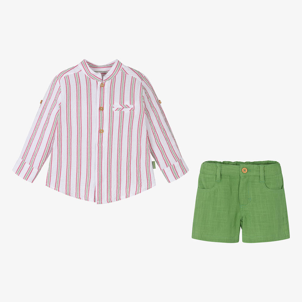 Tutto Piccolo-Boys Green Cotton Shorts Set | Childrensalon Outlet