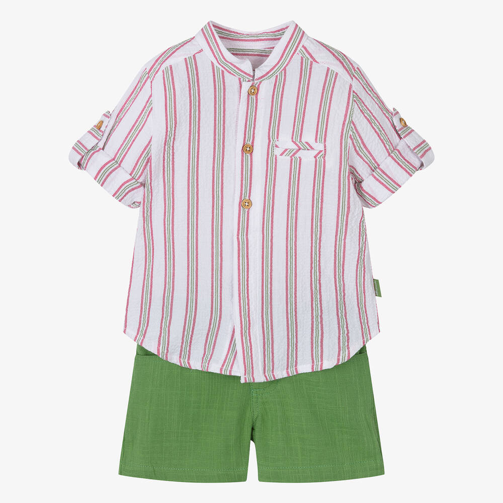Tutto Piccolo-Boys Green Cotton Shorts Set | Childrensalon Outlet