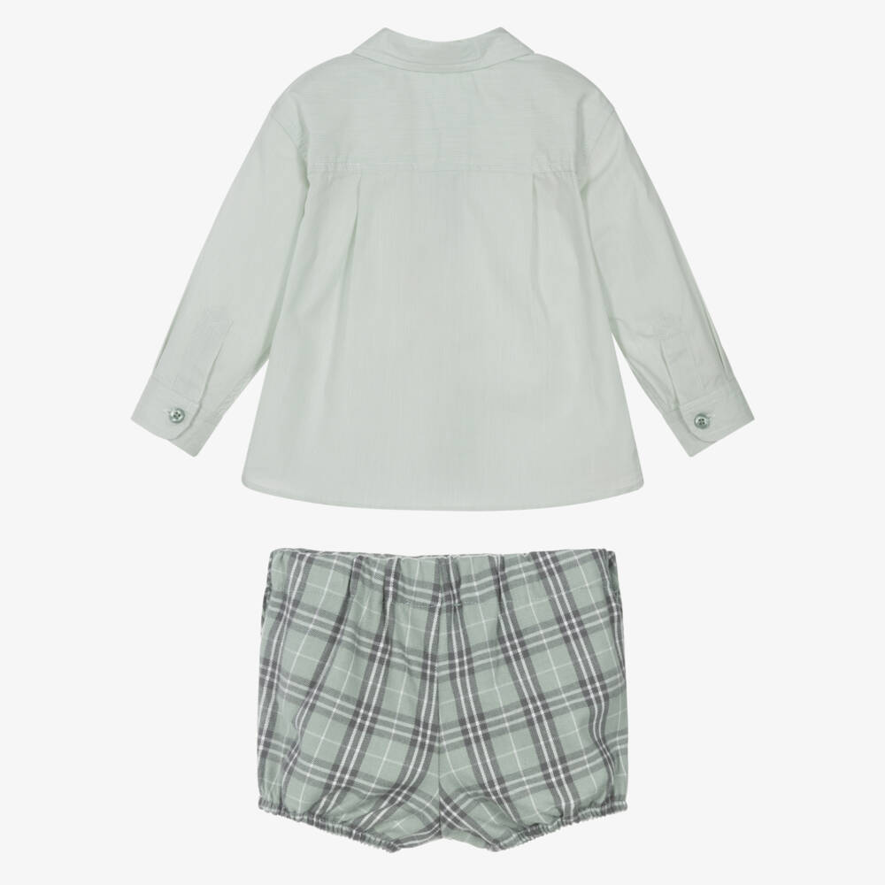 Tutto Piccolo-Boys Green Cotton Shorts Set with Grey Knitted Tights | Childrensalon Outlet