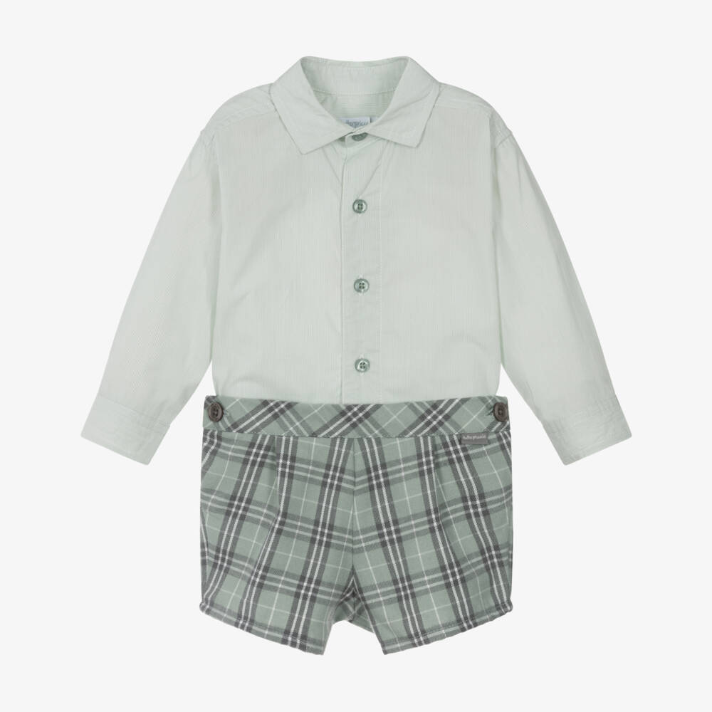 Tutto Piccolo-Boys Green Cotton Shorts Set with Grey Knitted Tights | Childrensalon Outlet