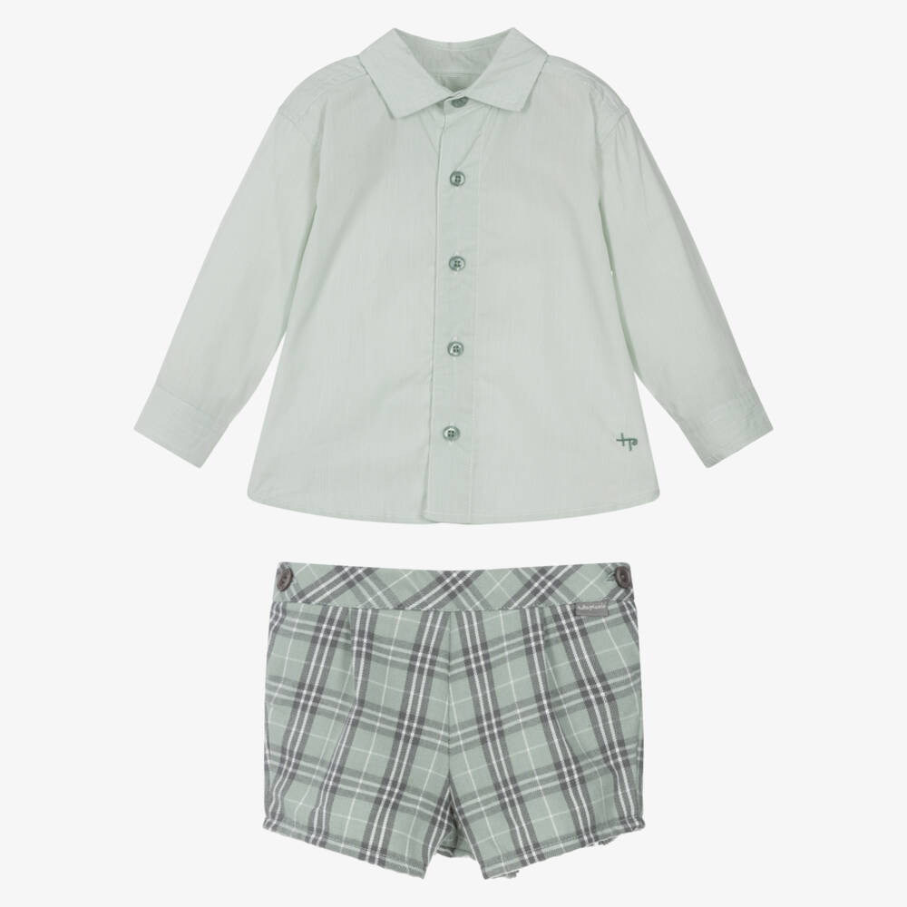 Tutto Piccolo-Boys Green Cotton Shorts Set with Grey Knitted Tights | Childrensalon Outlet