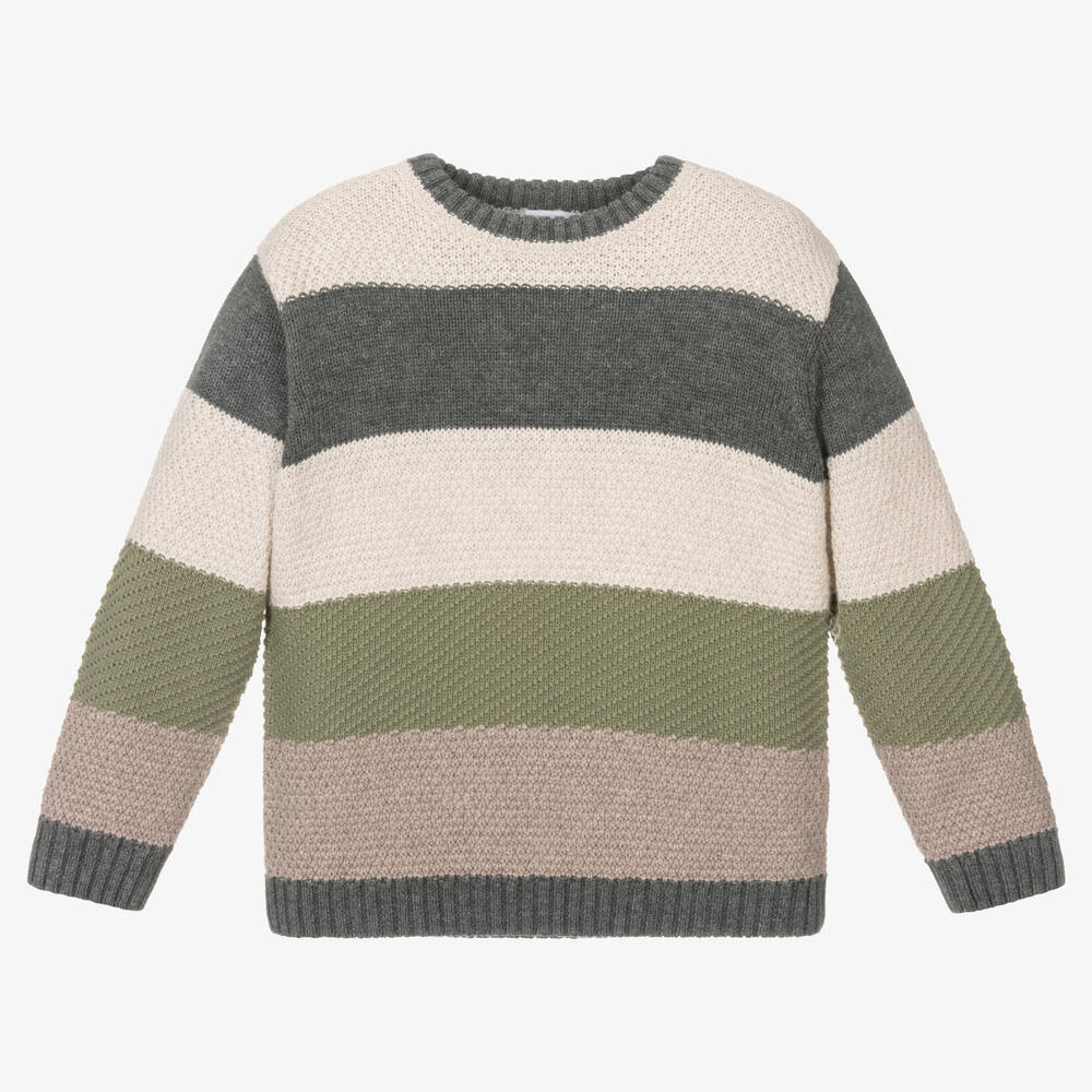Tutto Piccolo - Зелено-серый свитер в полоску для мальчиков | Childrensalon