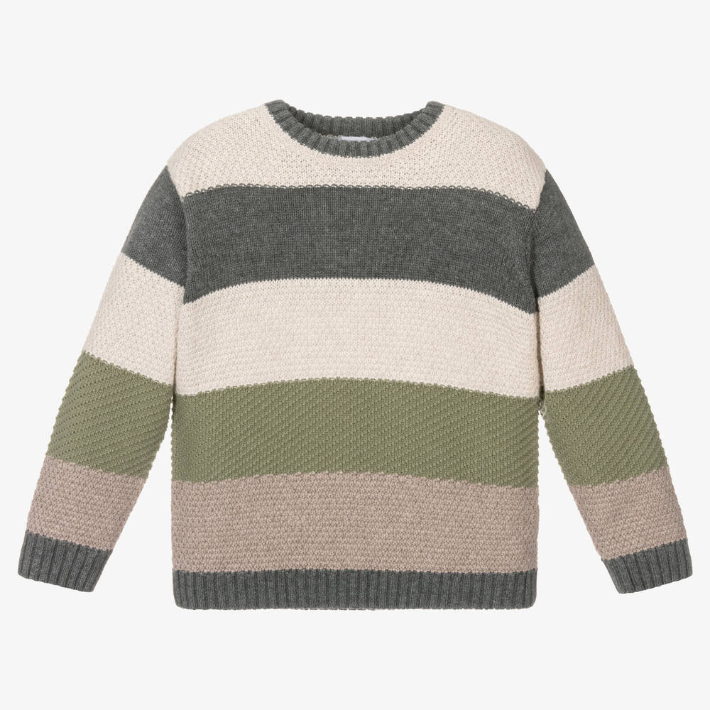 Tutto Piccolo-Boys Green & Grey Striped Sweater | Childrensalon Outlet