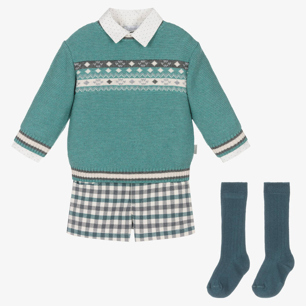 Tutto Piccolo - Boys Green & Ivory Cotton Shorts Set | Childrensalon