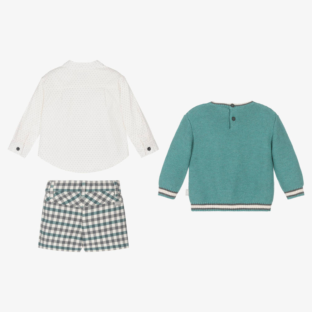 Tutto Piccolo-Boys Green & Ivory Cotton Shorts Set | Childrensalon Outlet