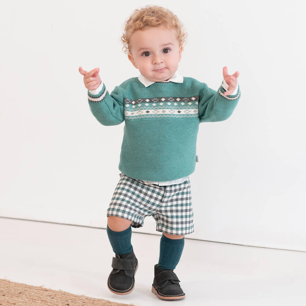 Tutto Piccolo-Boys Green & Ivory Cotton Shorts Set | Childrensalon Outlet