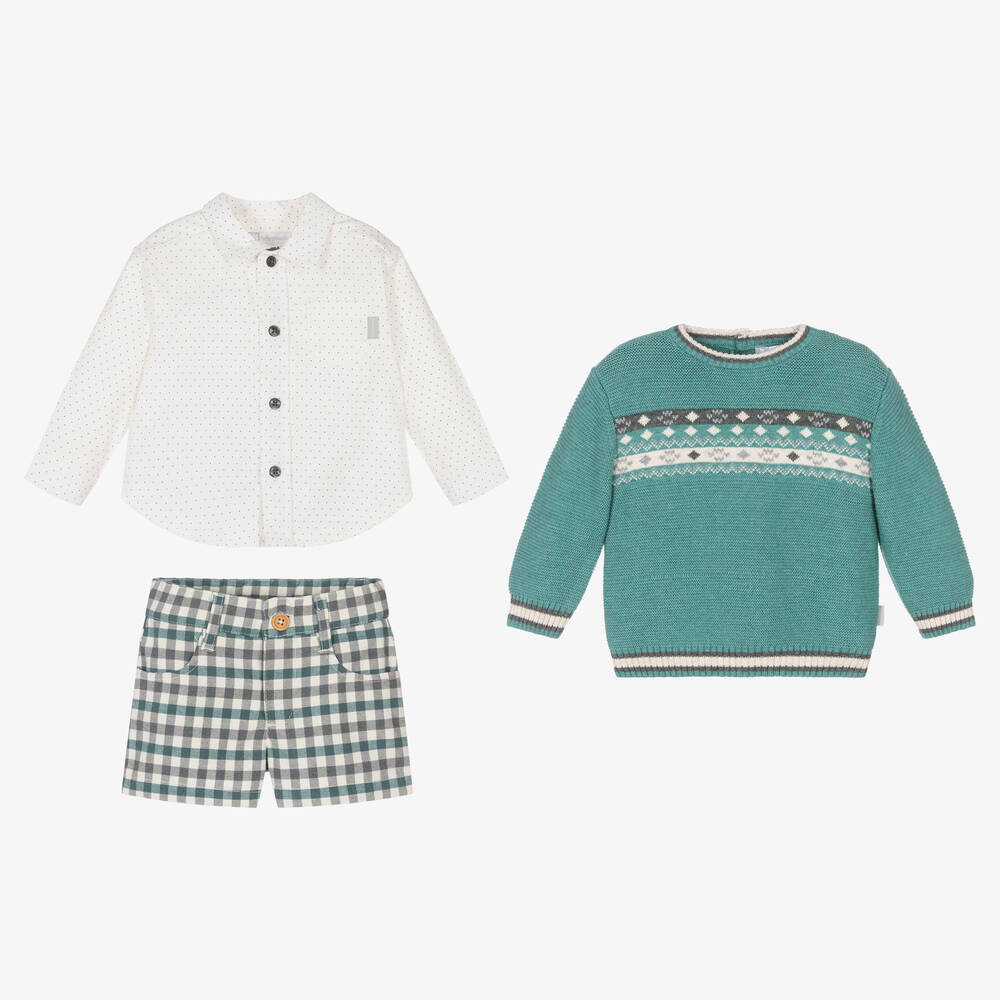 Tutto Piccolo-Boys Green & Ivory Cotton Shorts Set | Childrensalon Outlet