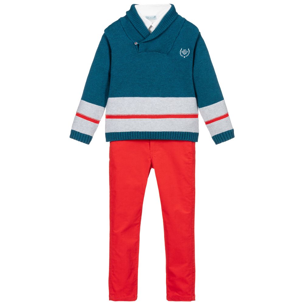 Tutto Piccolo - Комплект с зеленым топом и красными брюками для мальчиков  | Childrensalon