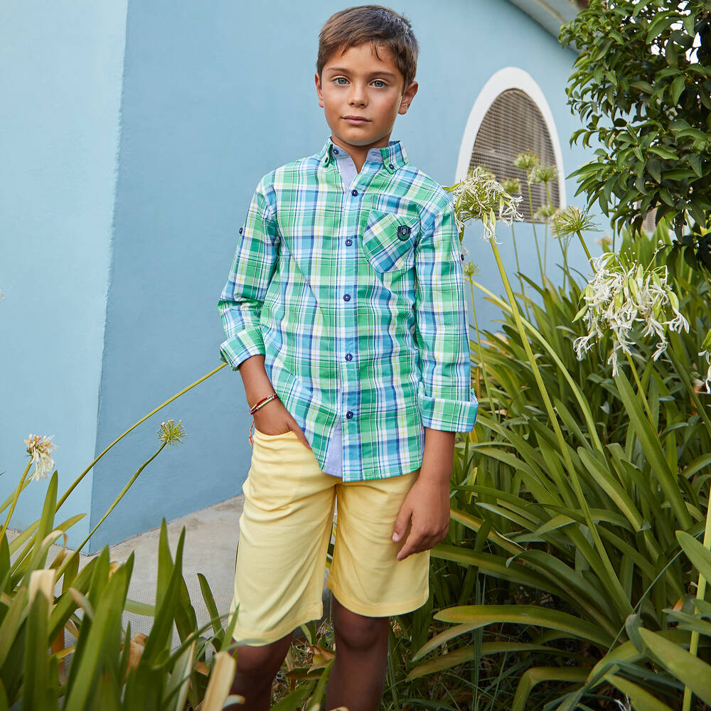 Tutto Piccolo-Boys Green Tartan Cotton Shorts Set | Childrensalon Outlet