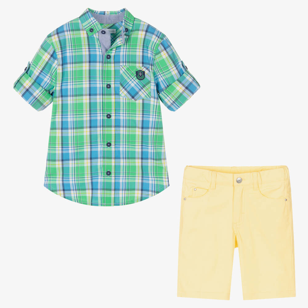Tutto Piccolo-Boys Green Tartan Cotton Shorts Set | Childrensalon Outlet