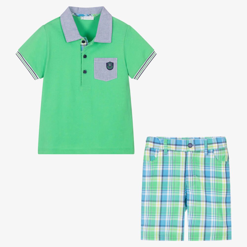 Tutto Piccolo-Boys Green Tartan Cotton Shorts Set | Childrensalon Outlet
