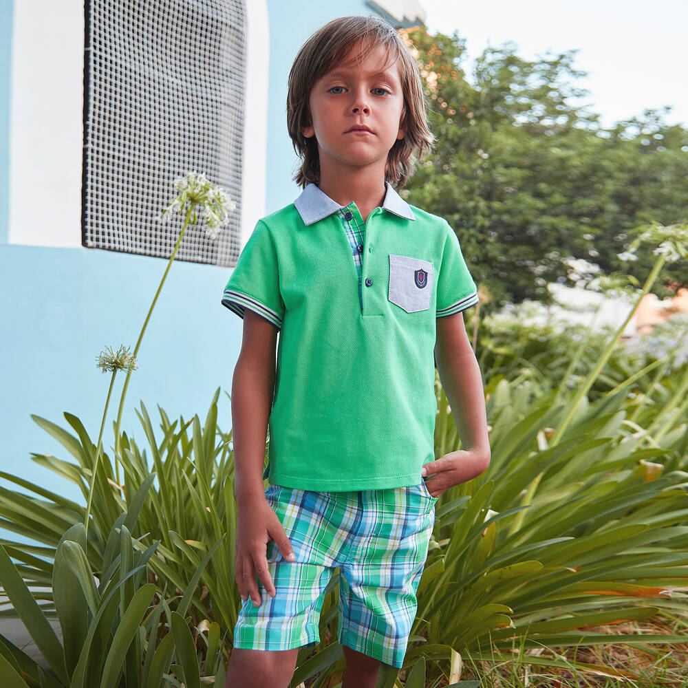 Tutto Piccolo-Boys Green Tartan Cotton Shorts Set | Childrensalon Outlet