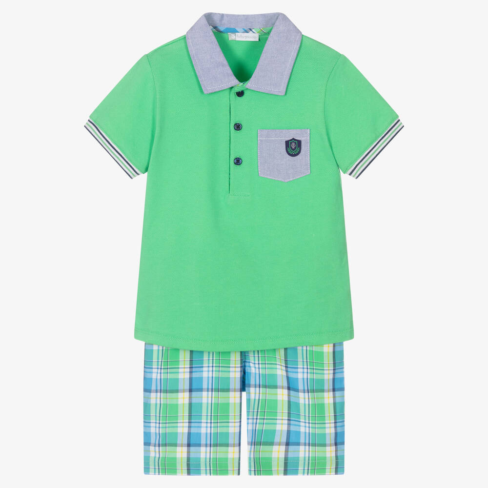 Tutto Piccolo-Зеленая рубашка и шорты из хлопка в клетку | Childrensalon Outlet