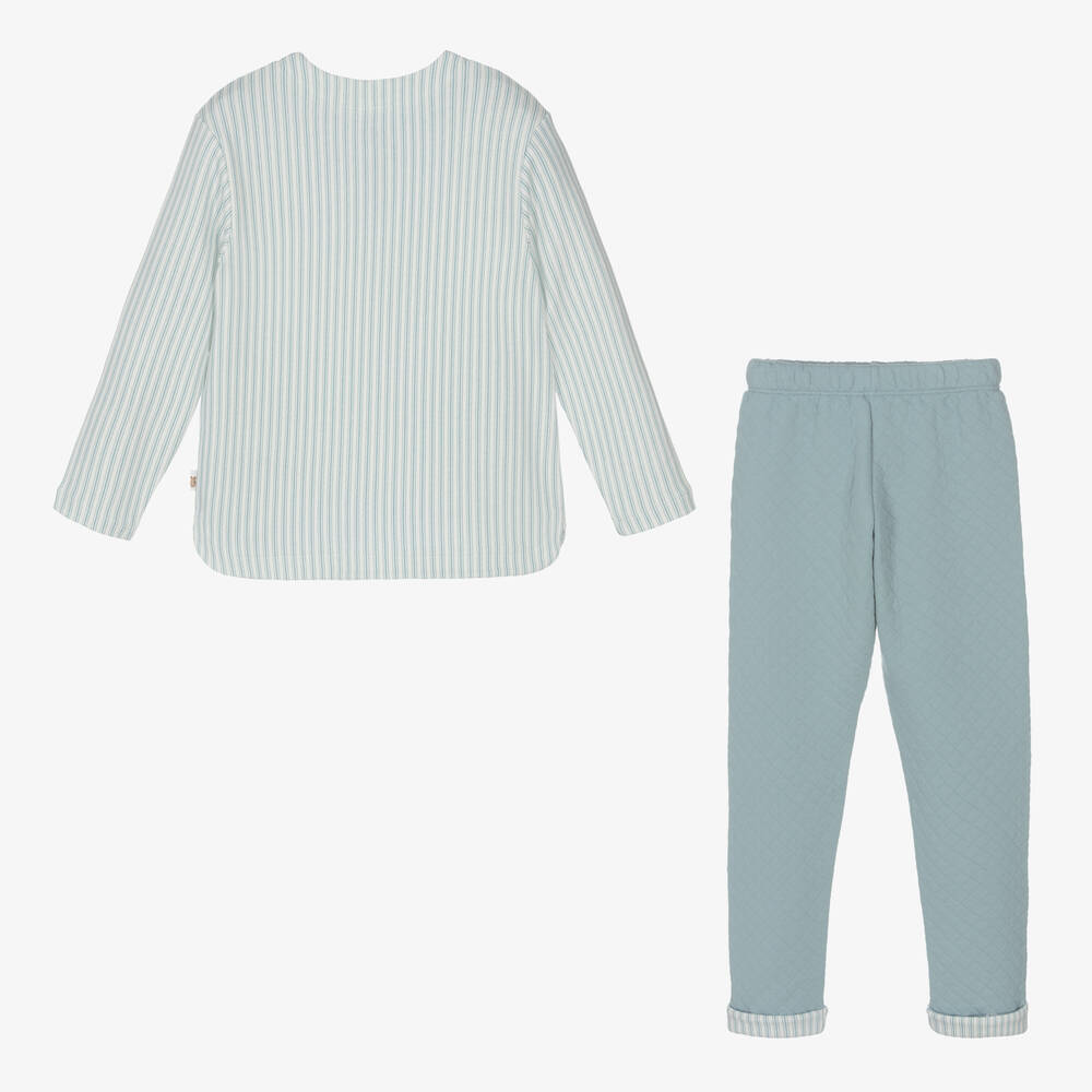 Tutto Piccolo-طقم بنطلون قطن لون أخضر وأبيض للأولاد | Childrensalon Outlet