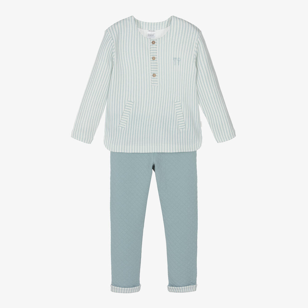 Tutto Piccolo-Boys Green & White Trouser Set | Childrensalon Outlet