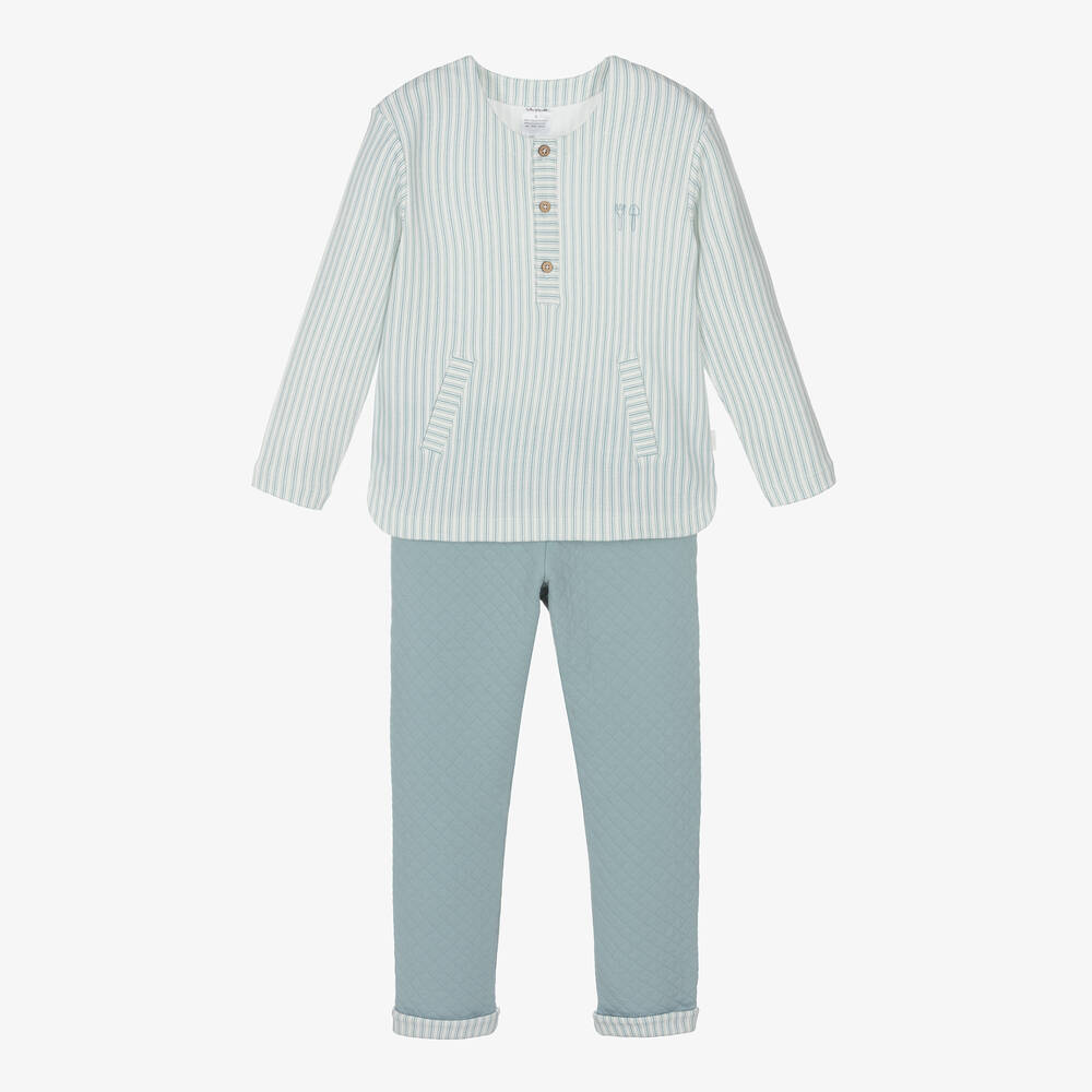 Tutto Piccolo - Boys Green & White Trouser Set | Childrensalon