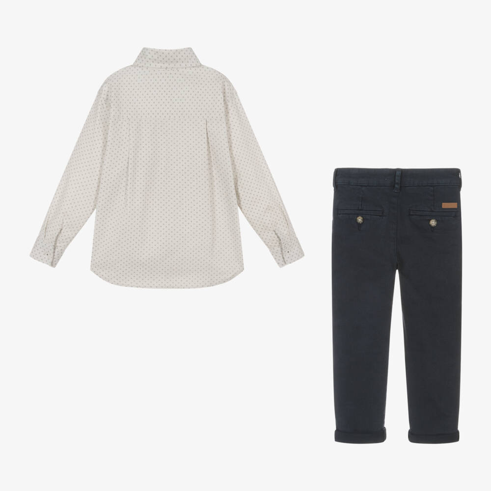 Tutto Piccolo-Boys Grey Shirt and Blue Trousers Ensemble | Childrensalon Outlet